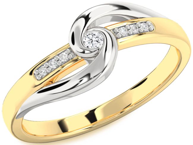 Diamond White Yellow Gold Knot Round Promise Ring