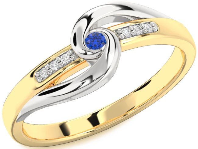 Diamond Blue Sapphire Gold Silver Knot Round Promise Ring