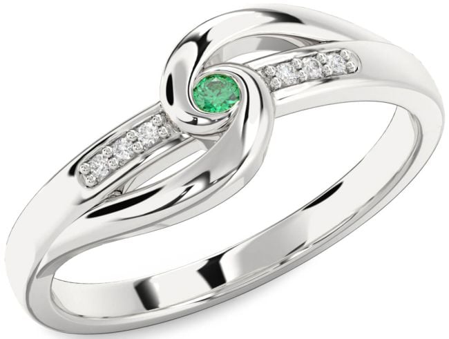 Diamond Emerald Platinum Knot Round Promise Ring