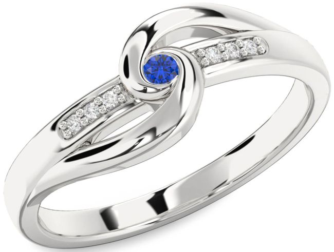 Diamond Blue Sapphire Silver Knot Round Promise Ring