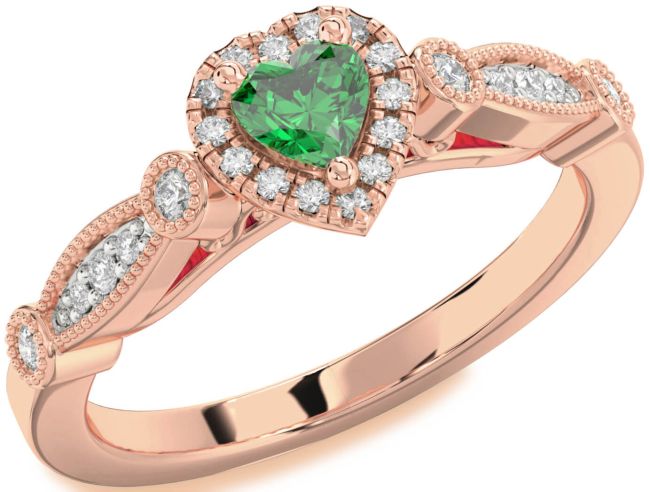 Diamond Emerald Rose Gold Heart Promise Ring