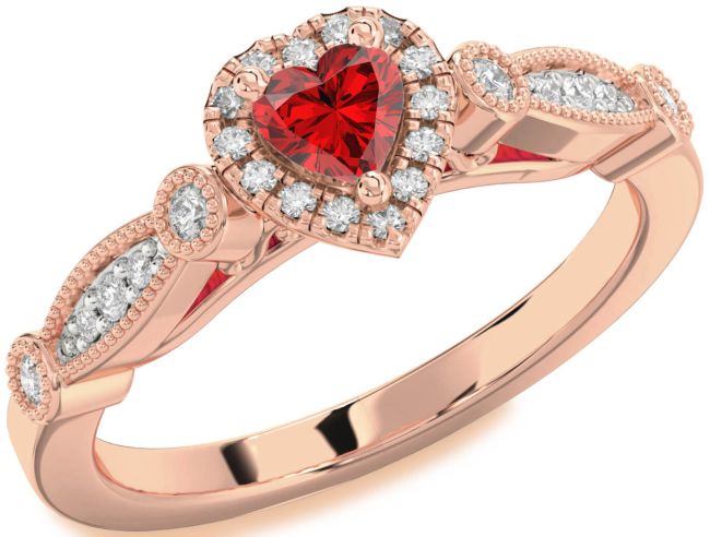 Diamond Ruby Rose Gold Silver Heart Promise Ring