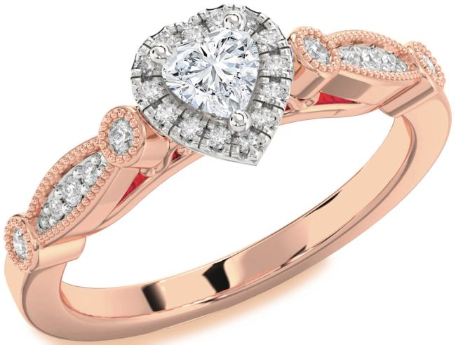 Diamond Rose Gold Silver Heart Promise Ring
