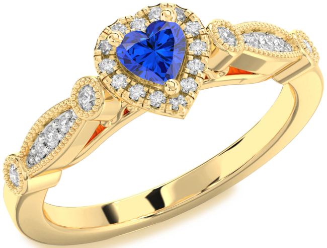 Diamond Blue Sapphire Gold Silver Heart Promise Ring
