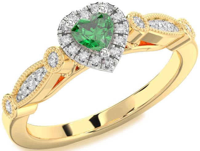 Diamond Emerald Platinum & Yellow Gold Heart Promise Ring