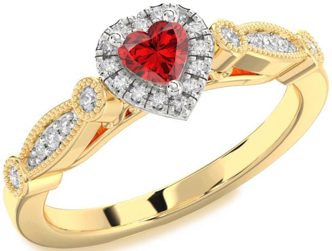 Diamond Ruby Platinum & Yellow Gold Heart Promise Ring