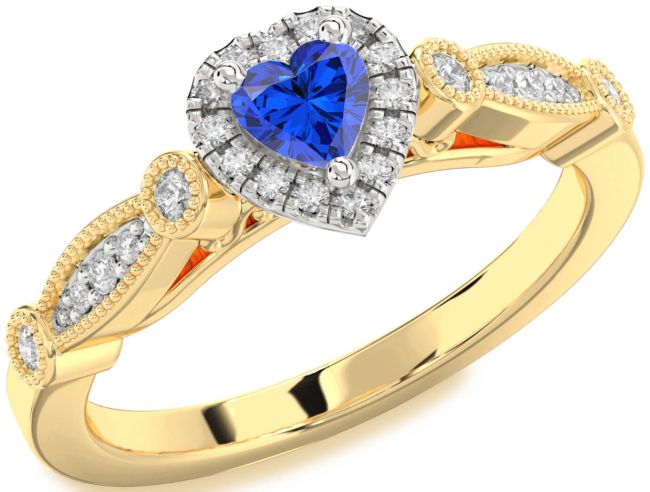 Diamond Blue Sapphire Gold Silver Heart Promise Ring