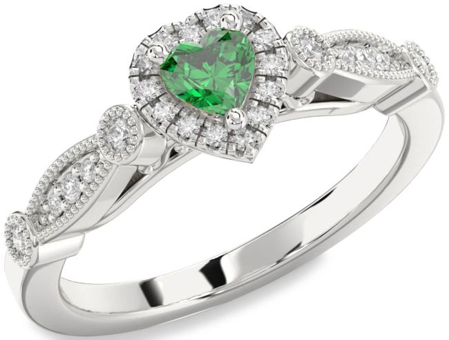 Diamond Emerald Platinum Heart Promise Ring