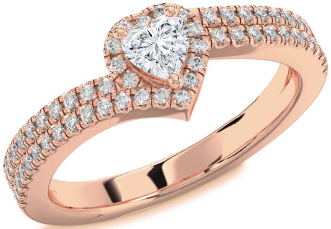 Diamond Rose Gold Silver Heart Pave Promise Ring