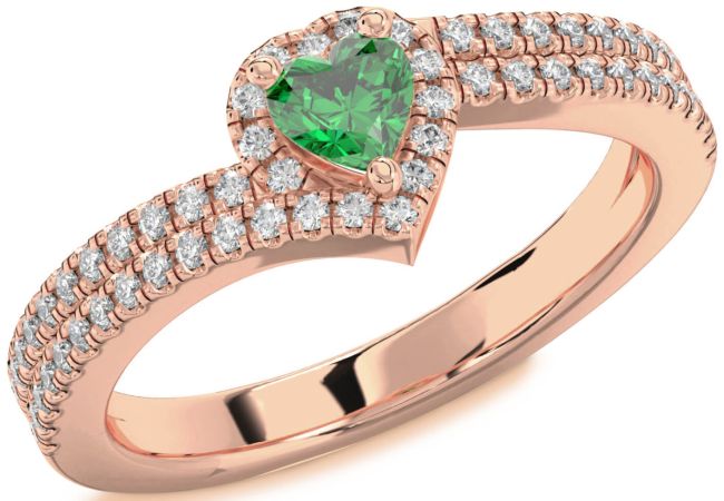Diamond Emerald Rose Gold Silver Heart Pave Promise Ring