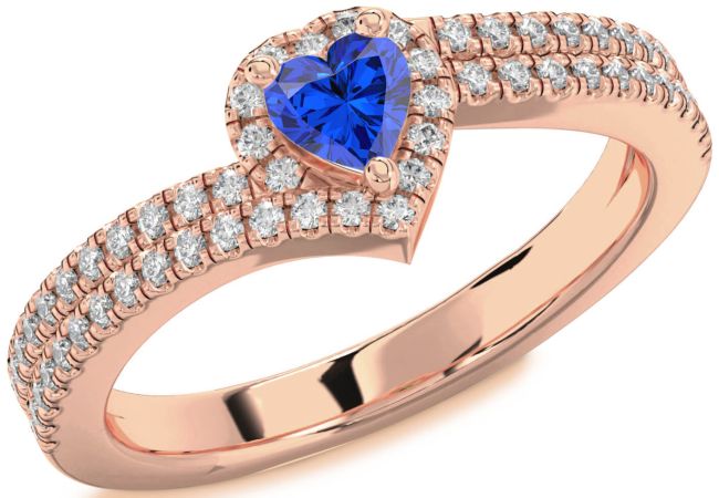 Diamond Blue Sapphire Rose Gold Heart Pave Promise Ring