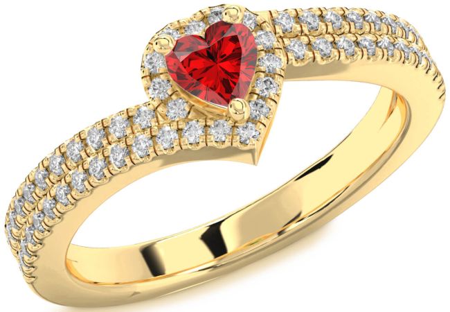 Diamond Ruby Gold Heart Pave Promise Ring