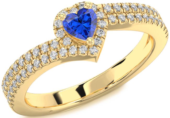 Diamond Blue Sapphire Gold Silver Heart Pave Promise Ring