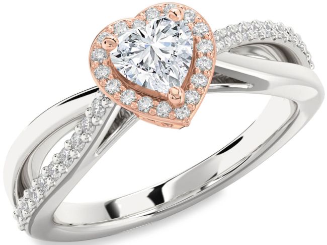 Diamond Platinum & Rose Gold Heart Halo Engagement Ring