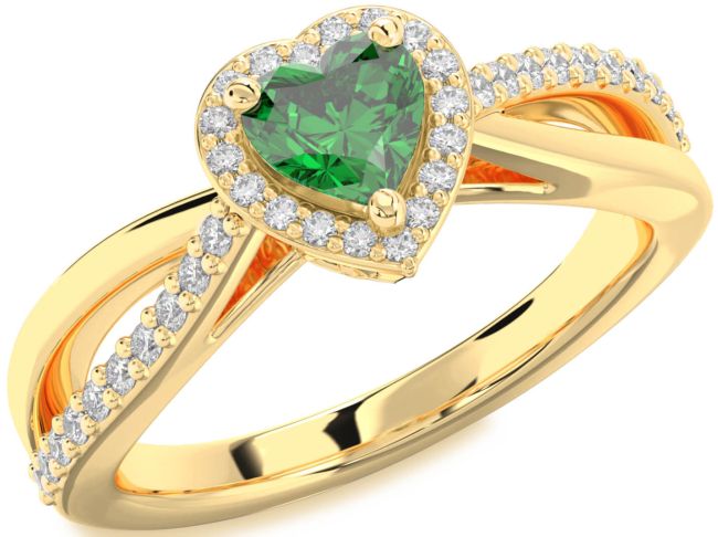 Diamond Emerald Gold Heart Halo Engagement Ring