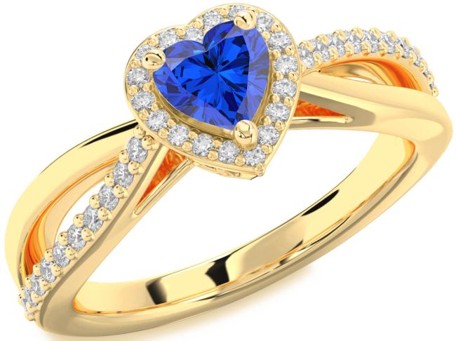 Diamond Blue Sapphire Gold Silver Heart Halo Engagement Ring