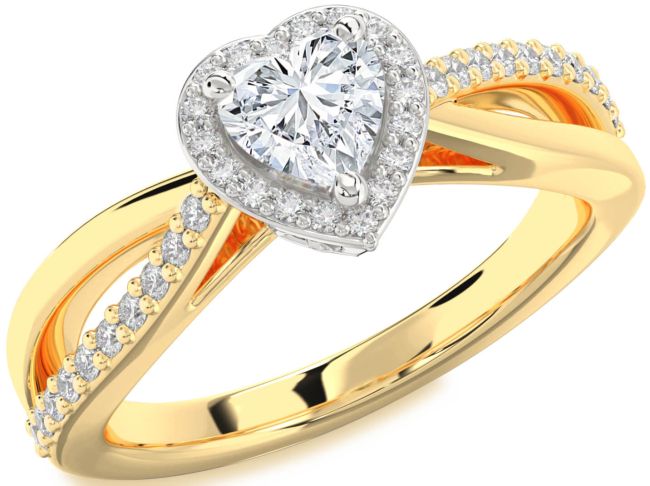 Diamond White Yellow Gold Heart Halo Engagement Ring