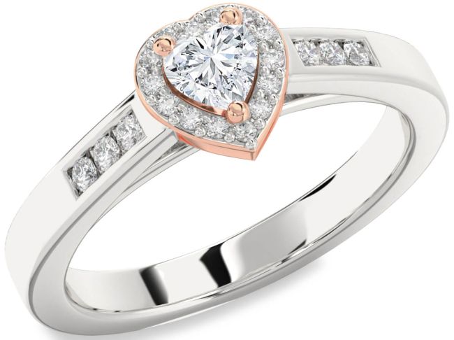 Diamond Rose Gold Silver Heart Promise Ring