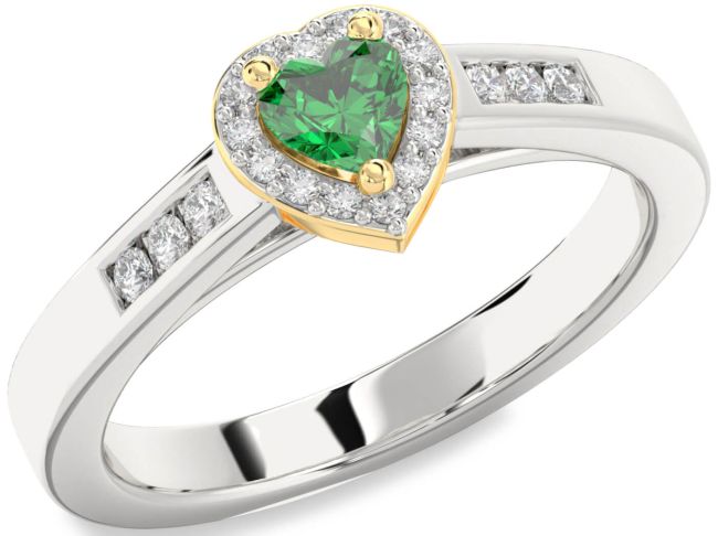 Diamond Emerald White Yellow Gold Heart Promise Ring