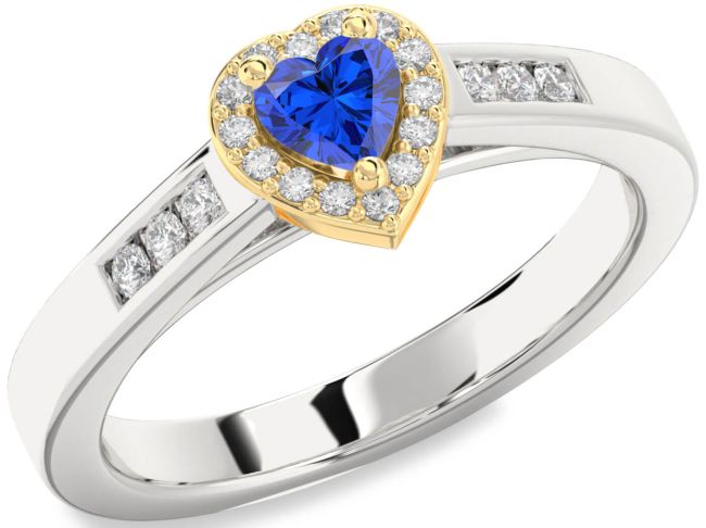 Diamond Blue Sapphire Gold Silver Heart Promise Ring