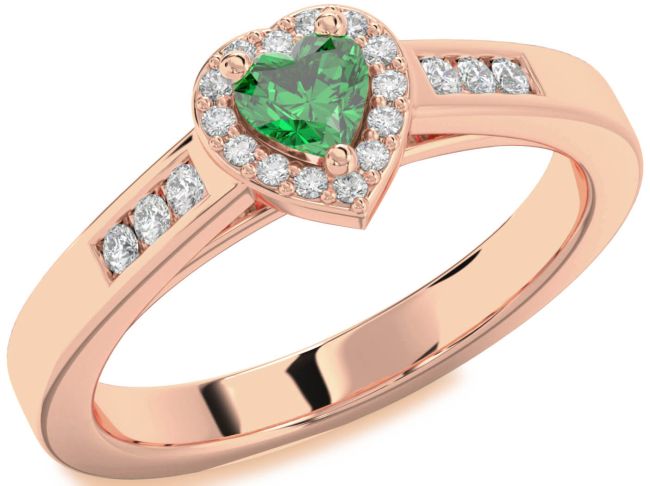 Diamond Emerald Rose Gold Silver Heart Promise Ring