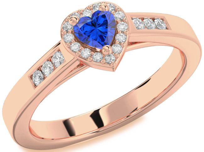 Diamond Blue Sapphire Rose Gold Heart Promise Ring