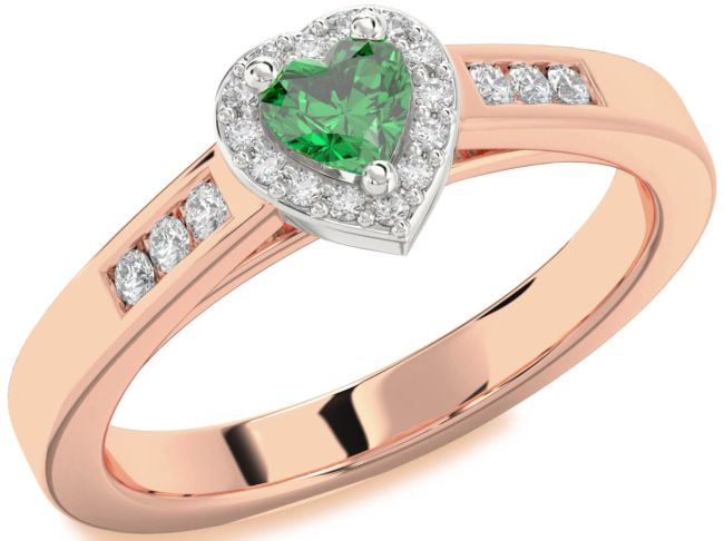 Diamond Emerald White Rose Gold Heart Promise Ring