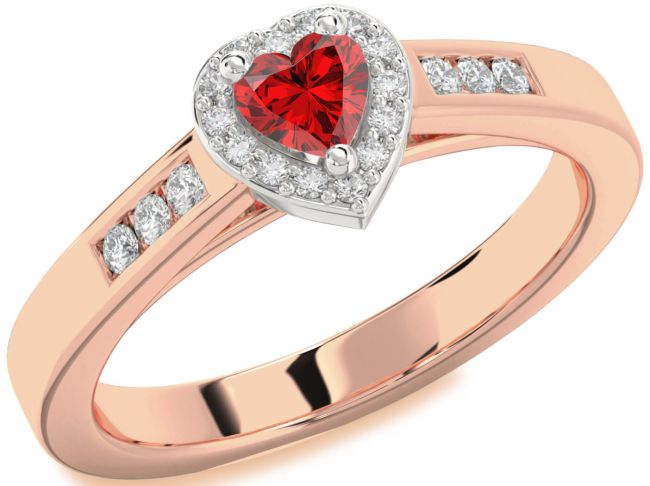 Diamond Ruby White Rose Gold Heart Promise Ring