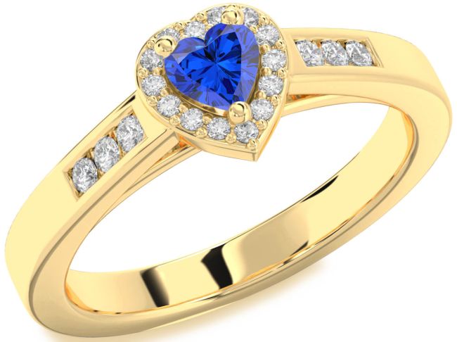 Diamond Blue Sapphire Gold Silver Heart Promise Ring