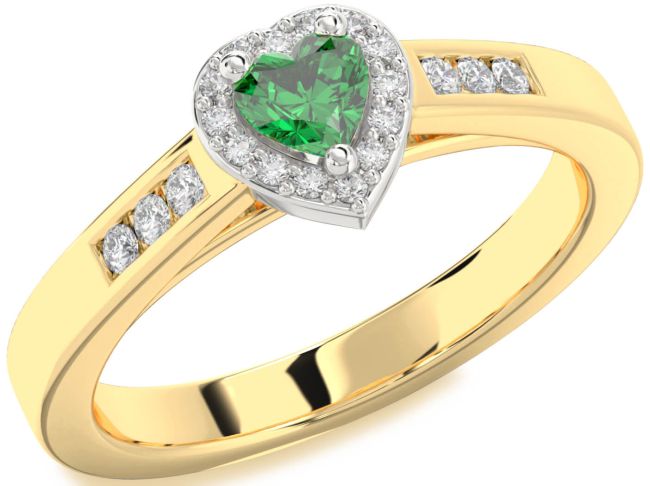 Diamond Emerald White Yellow Gold Heart Promise Ring