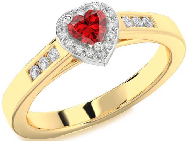 Diamond Ruby White Yellow Gold Heart Promise Ring