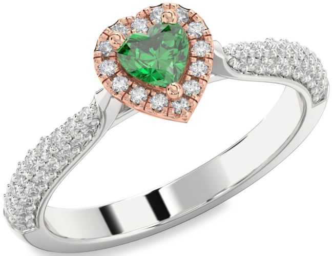 Diamond Emerald Rose Gold Silver Heart Pave Promise Ring