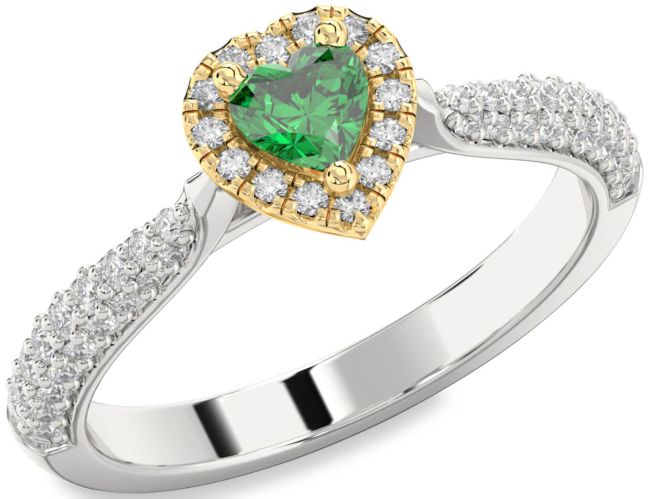 Diamond Emerald White Yellow Gold Heart Pave Promise Ring