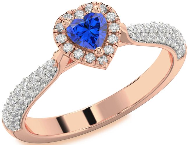 Diamond Blue Sapphire Rose Gold Heart Pave Promise Ring