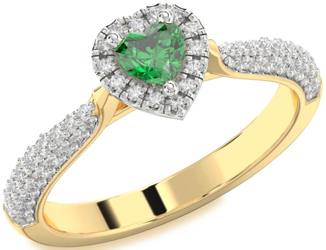 Diamond Emerald Platinum & Yellow Gold Heart Pave Promise Ring