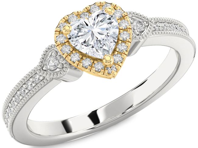 Diamond Platinum & Yellow Gold Heart Halo Engagement Ring