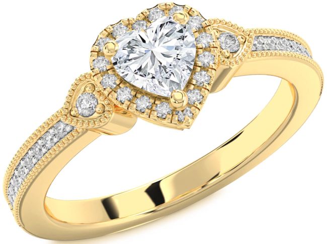Diamond Gold Silver Heart Halo Engagement Ring