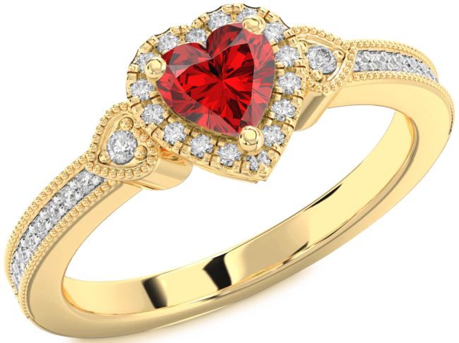 Diamond Ruby Gold Heart Halo Engagement Ring