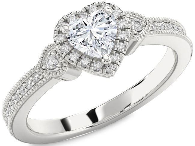 Diamond White Gold Heart Halo Engagement Ring