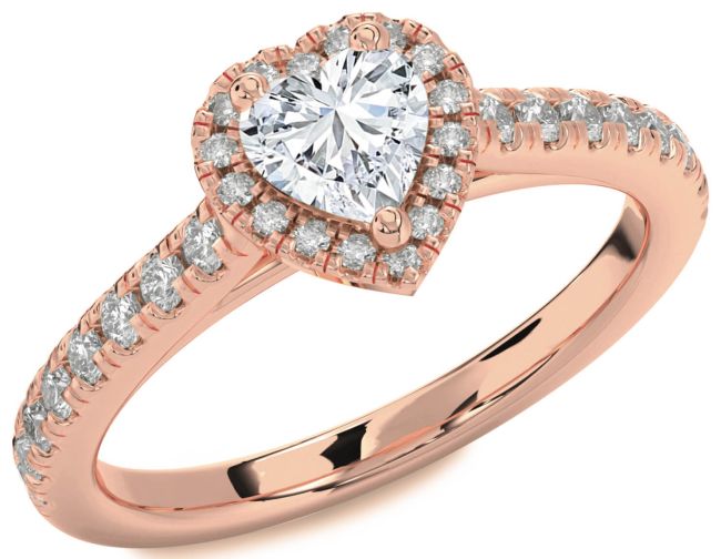 Diamond Rose Gold Heart Halo Pave Engagement Ring