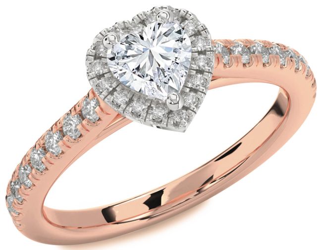 Diamond White Rose Gold Heart Halo Pave Engagement Ring