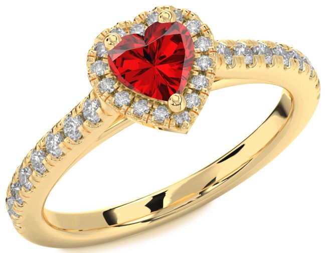 Diamond Ruby Gold Silver Heart Halo Pave Engagement Ring