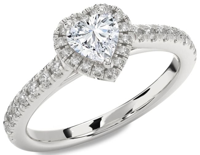 Diamond Platinum Heart Halo Pave Engagement Ring