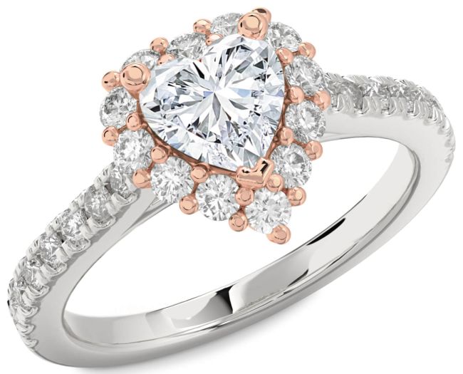 Diamond White Rose Gold Heart Halo Pave Engagement Ring