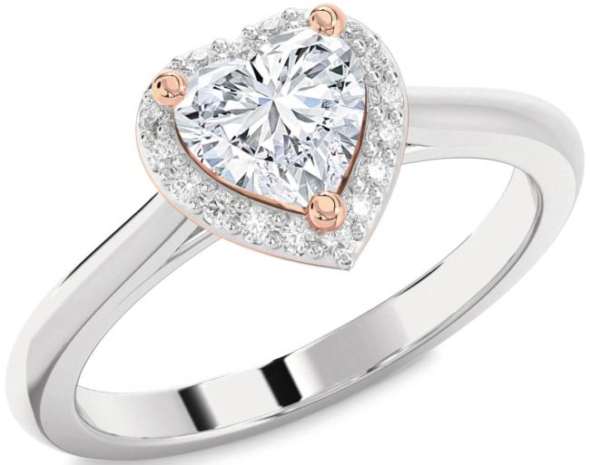 Diamond Platinum & Rose Gold Heart Halo Engagement Ring