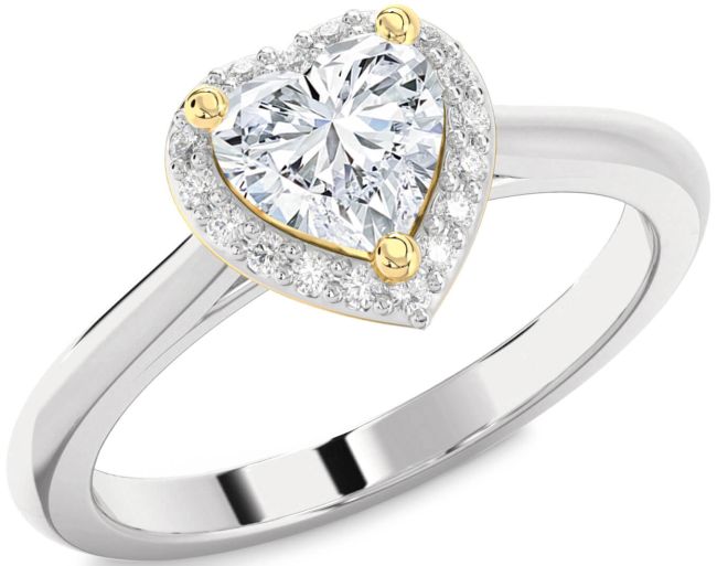 Diamond Gold Silver Heart Halo Engagement Ring