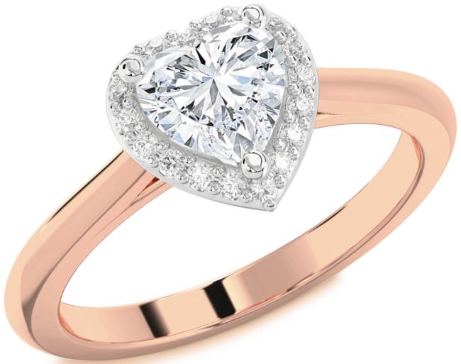 Diamond Rose Gold Silver Heart Halo Engagement Ring