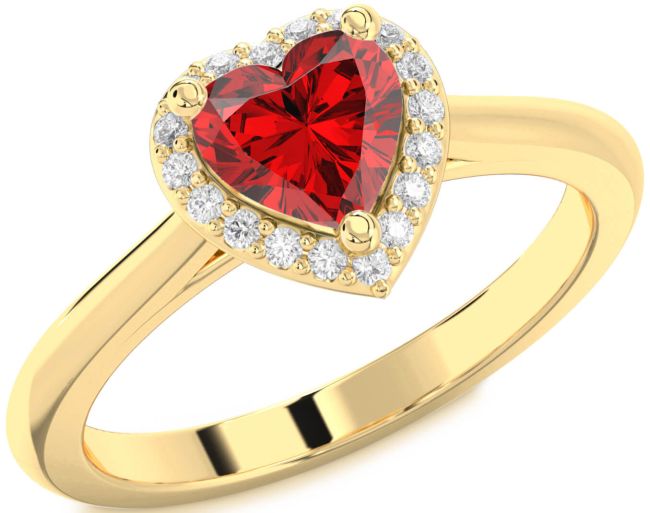 Diamond Ruby Gold Silver Heart Halo Engagement Ring