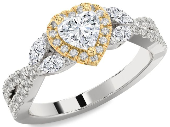 Diamond Platinum & Yellow Gold Heart Halo Engagement Ring