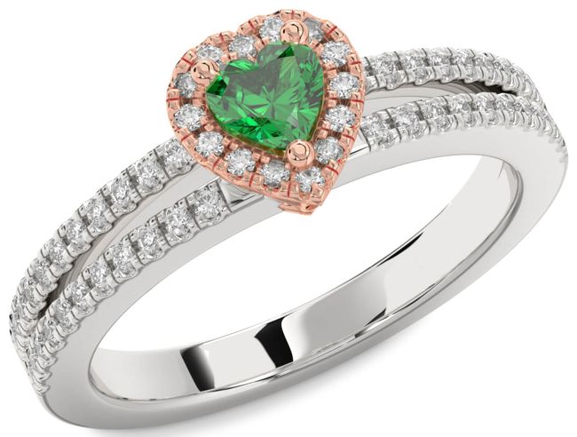 Diamond Emerald White Rose Gold Heart Pave Promise Ring
